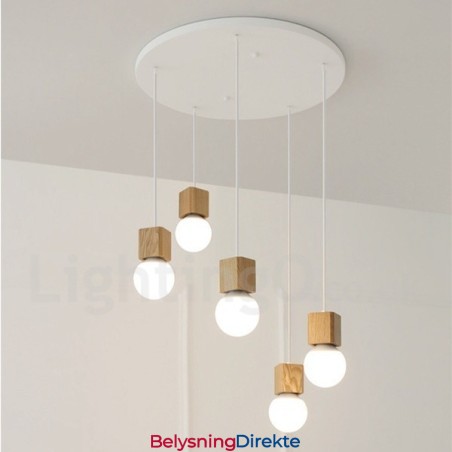 Rustikk Pendellampe I Tre Med 5 Lys