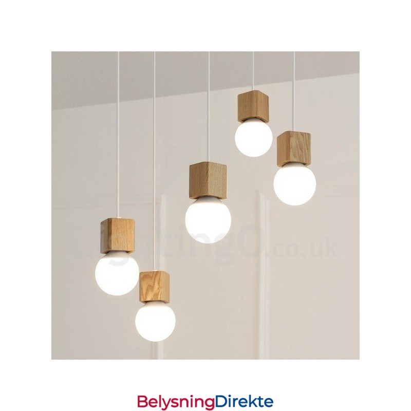 Rustikk Pendellampe I Tre Med 5 Lys