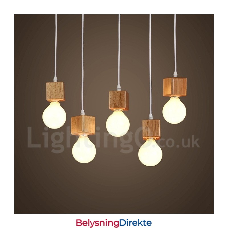 Rustikk Pendellampe I Tre Med 5 Lys