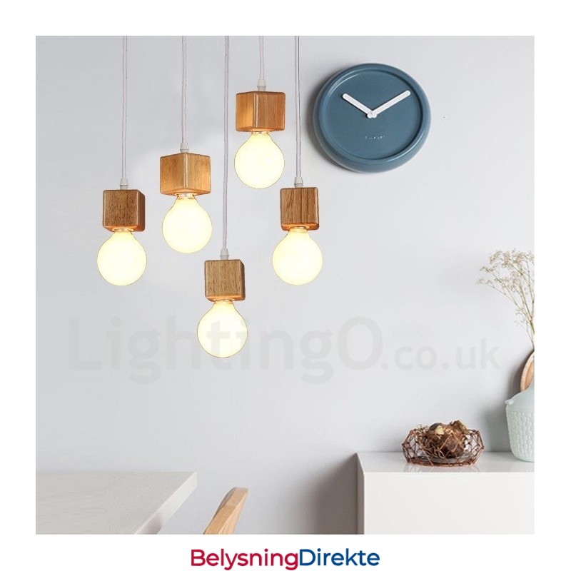 Rustikk Pendellampe I Tre Med 5 Lys