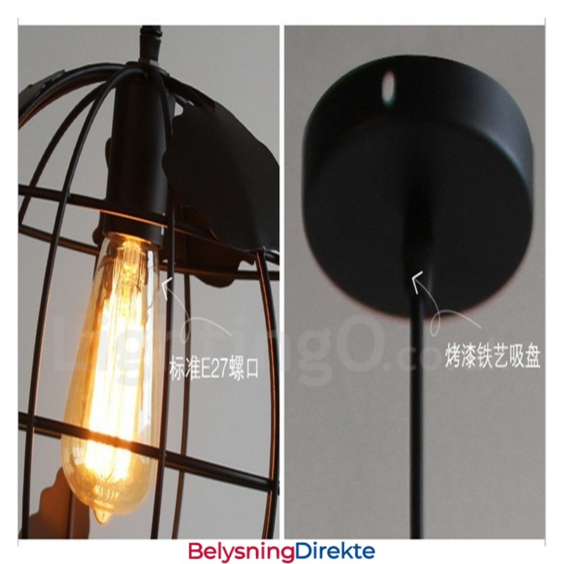 Landlig Vintage Globeformet Metallpendellampe