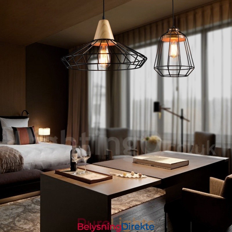 Landlig Metall Pendellampe I Tre