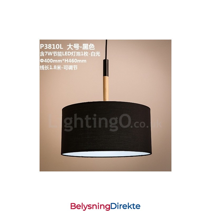 Moderne Og Moderne Trommependellampe I Tre Med Stoffskjerm