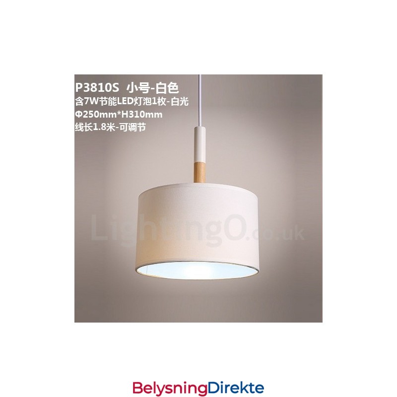 Moderne Og Moderne Trommependellampe I Tre Med Stoffskjerm