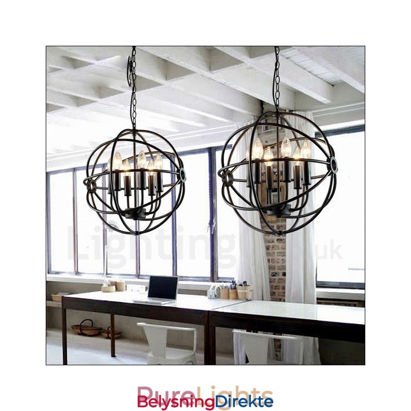 Metallkuleformet Vintage Pendellampe Med 6 Lys