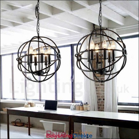 Metallkuleformet Vintage Pendellampe Med 6 Lys