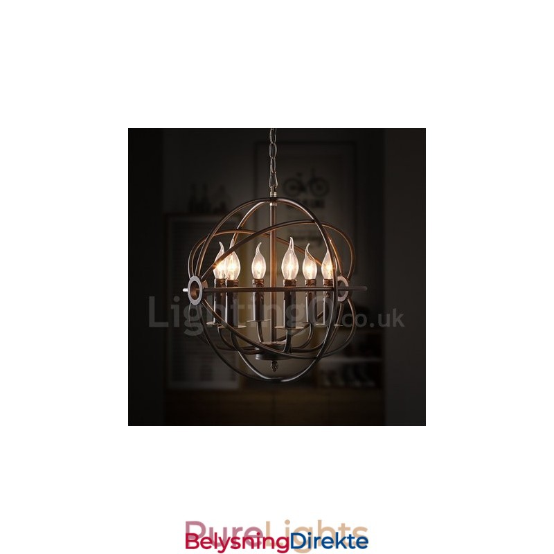 Metallkuleformet Vintage Pendellampe Med 6 Lys