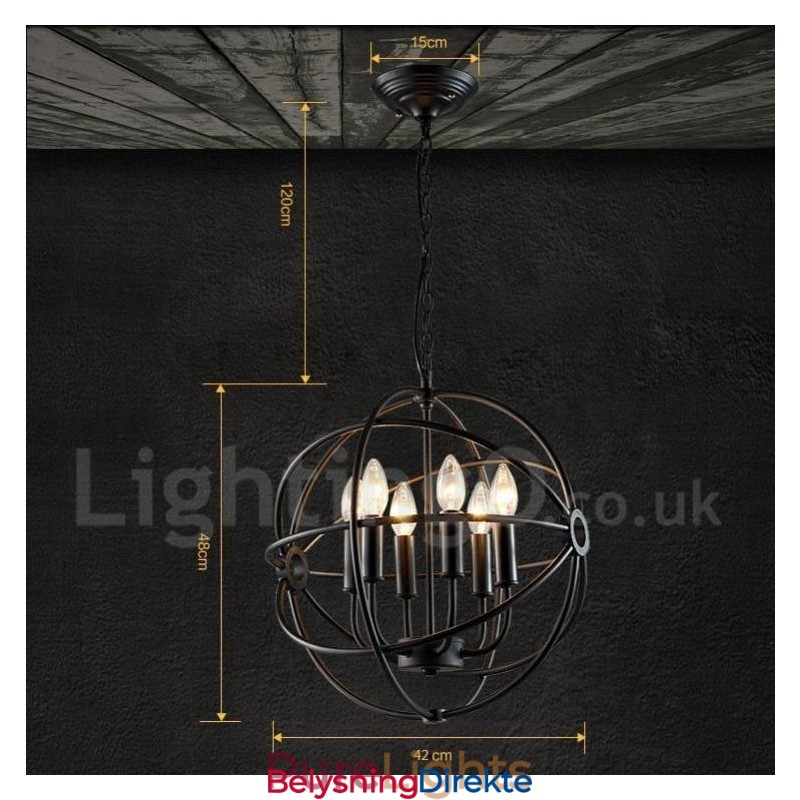 Metallkuleformet Vintage Pendellampe Med 6 Lys