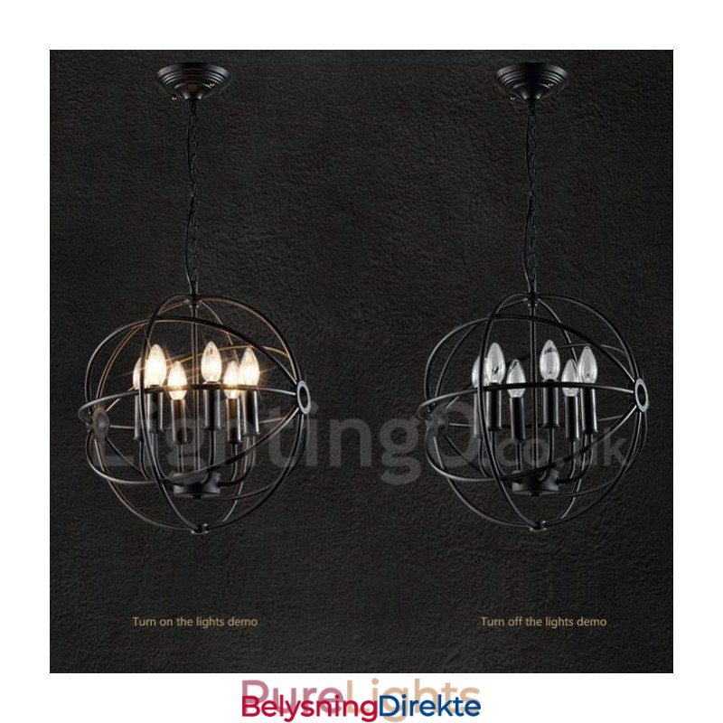 Metallkuleformet Vintage Pendellampe Med 6 Lys
