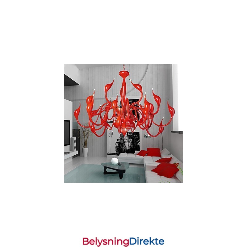 Moderne Lysekrone Med 24 Lys, G4, Rødt Maleri