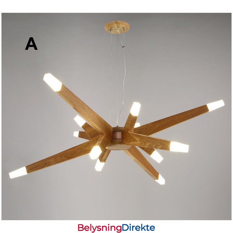 Moderne, Samtidskunstnerisk Pendellampe I Tre Med 12 Lys