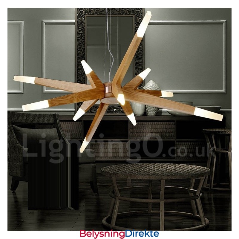 Moderne, Samtidskunstnerisk Pendellampe I Tre Med 12 Lys