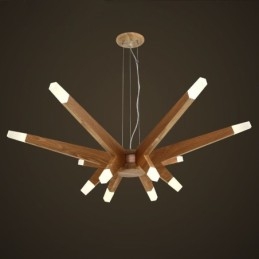 Moderne, Samtidskunstnerisk Pendellampe I Tre Med 12 Lys