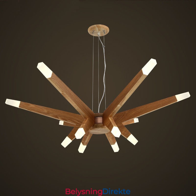 Moderne, Samtidskunstnerisk Pendellampe I Tre Med 12 Lys