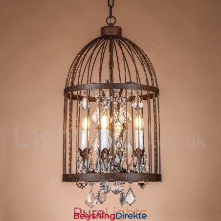 Retro Vintage Metall 4 Lys Fuglebur Pendellampe