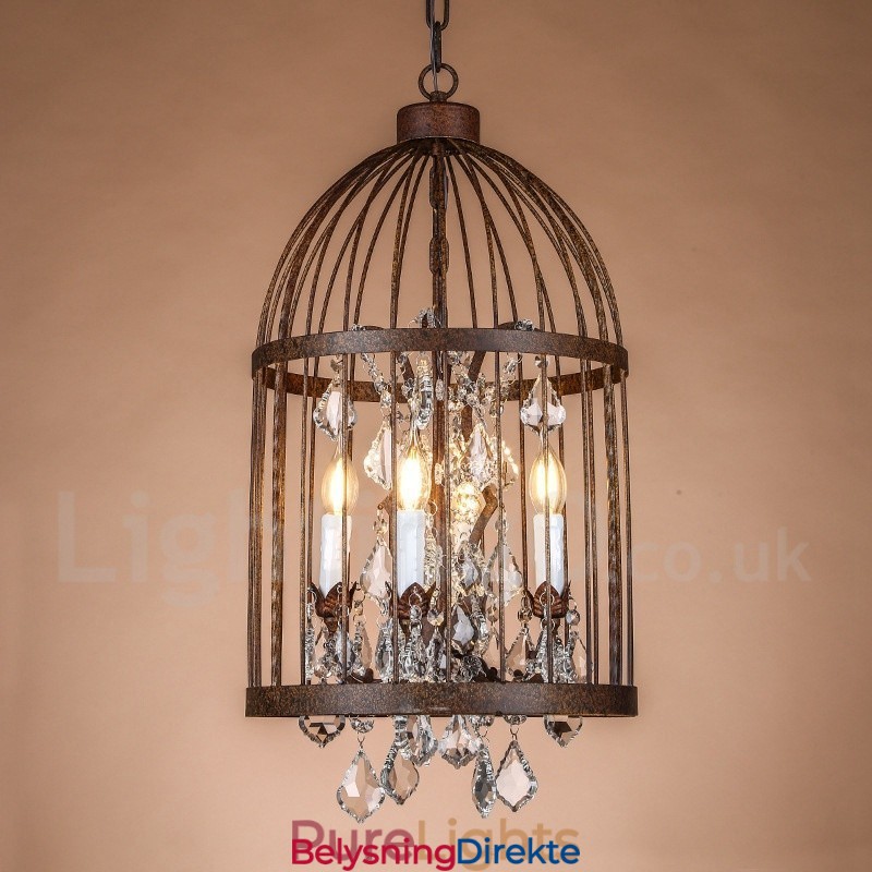 Retro Vintage Metall 4 Lys Fuglebur Pendellampe