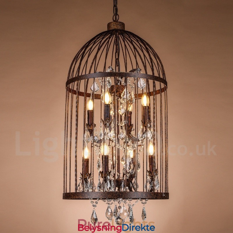 Retro Vintage Metall 8 Lys Fuglebur Pendellampe