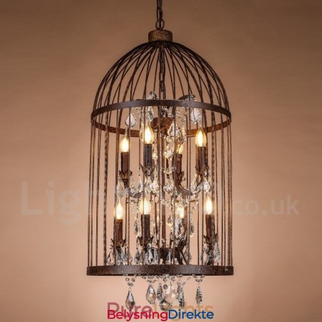 Retro Vintage Metall 8 Lys Fuglebur Pendellampe