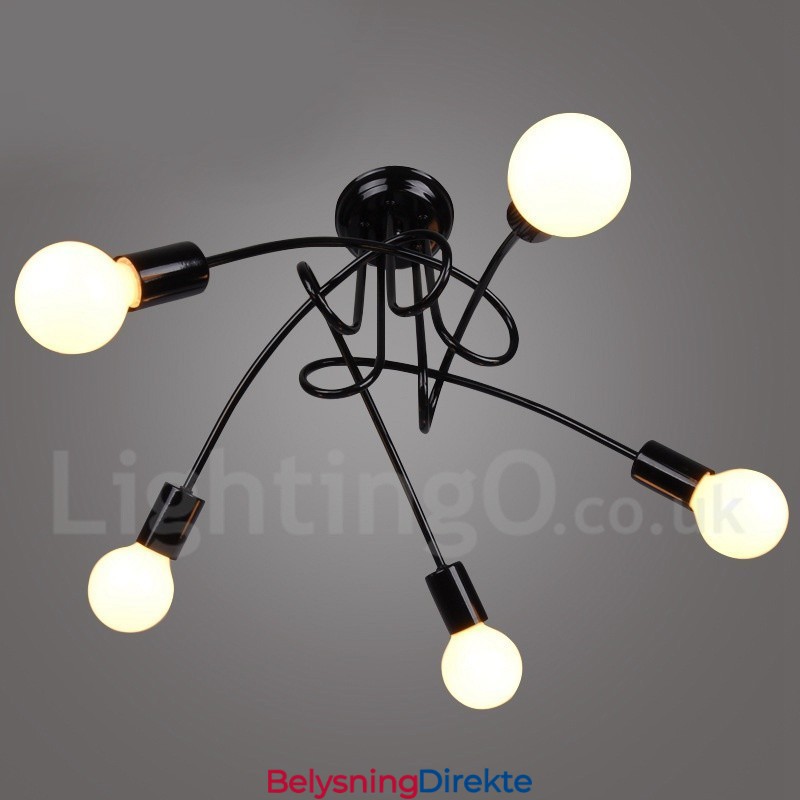 Svart Country Metall Lysekrone Med 5 Lys