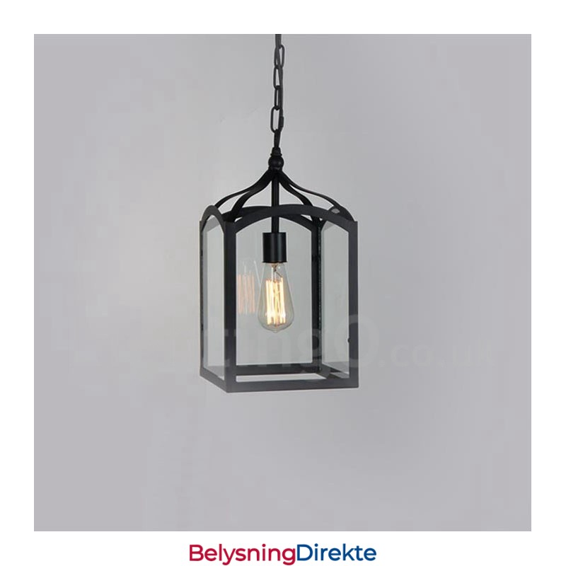 Rustikk Lodge-Pendellampe I Metall Med Glassskjerm