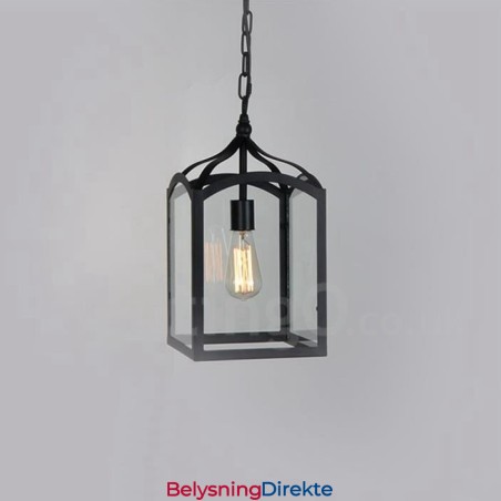 Rustikk Lodge-Pendellampe I Metall Med Glassskjerm