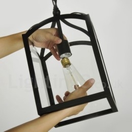 Rustikk Lodge-Pendellampe I Metall Med Glassskjerm