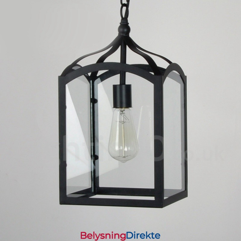 Rustikk Lodge-Pendellampe I Metall Med Glassskjerm