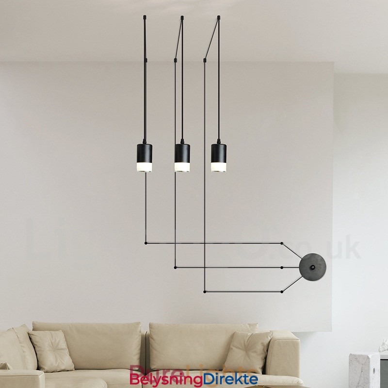 For 3-Lyss Svart Pendellampe Med Glassskjerm