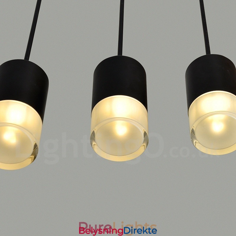 For 3-Lyss Svart Pendellampe Med Glassskjerm