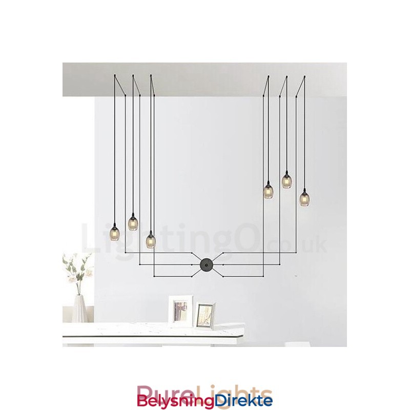 For 6-Lyss Pendellampe Med Glassskjerm