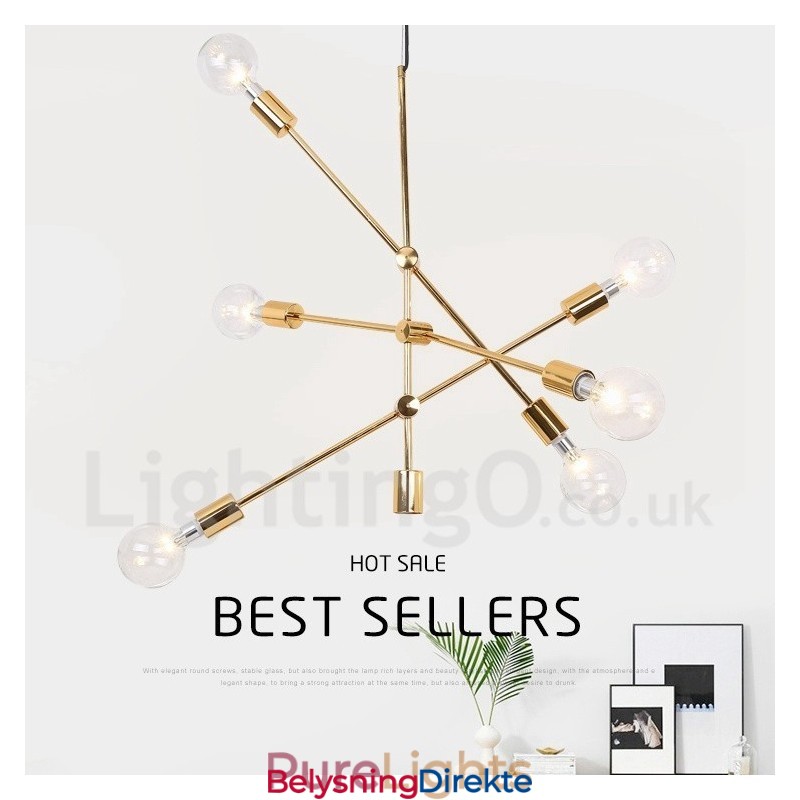 6-Lys Kobberlysekrone Med Glassskjerm