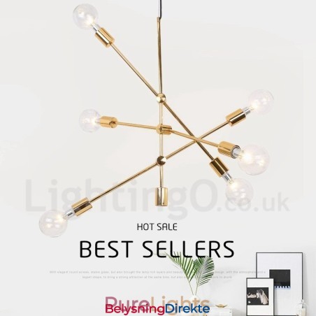 6-Lys Kobberlysekrone Med Glassskjerm