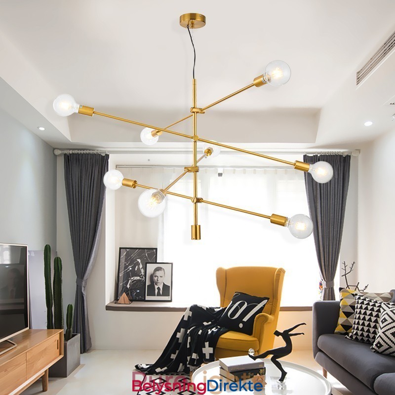 6-Lys Kobberlysekrone Med Glassskjerm