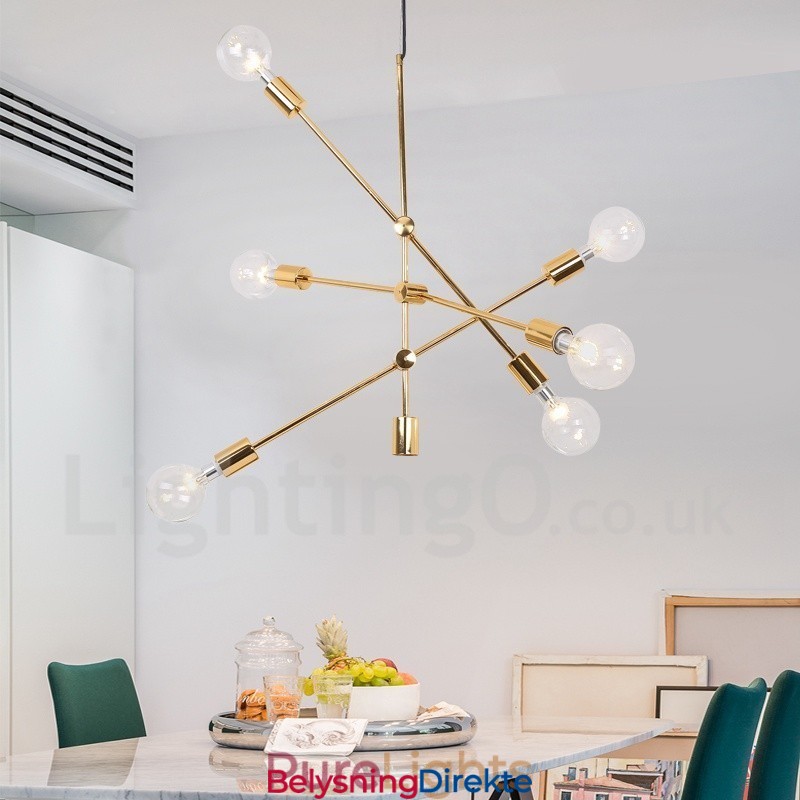 6-Lys Kobberlysekrone Med Glassskjerm