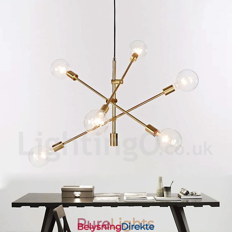 6-Lys Kobberlysekrone Med Glassskjerm