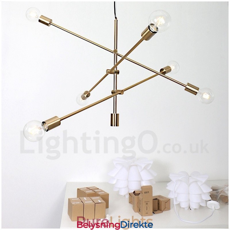 6-Lys Kobberlysekrone Med Glassskjerm
