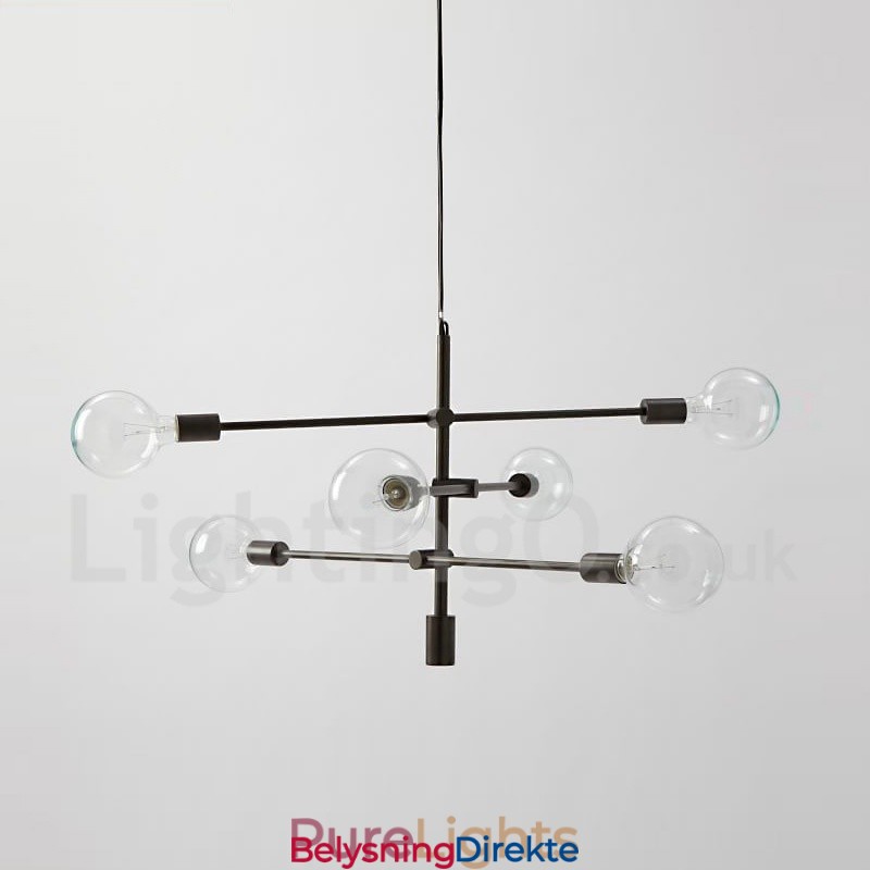 6-Lys Kobberlysekrone Med Glassskjerm