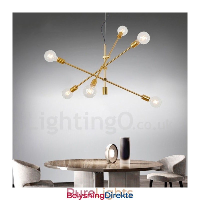 6-Lys Kobberlysekrone Med Glassskjerm