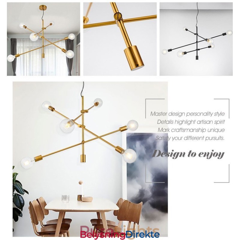 6-Lys Kobberlysekrone Med Glassskjerm