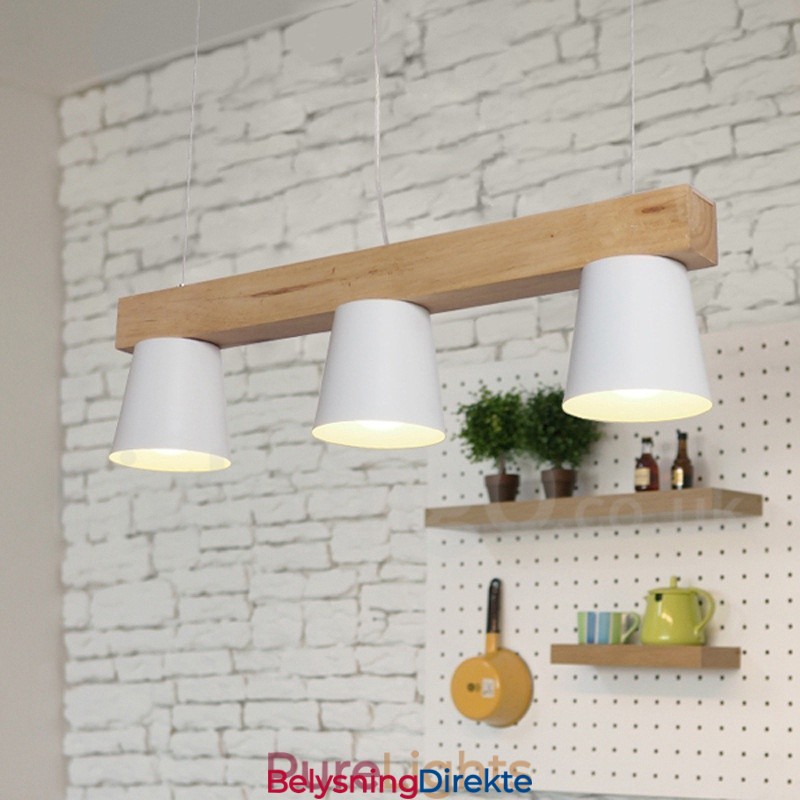 Moderne, Samtidskunstnerisk Anhengslampe I Tre Med 3 Lys