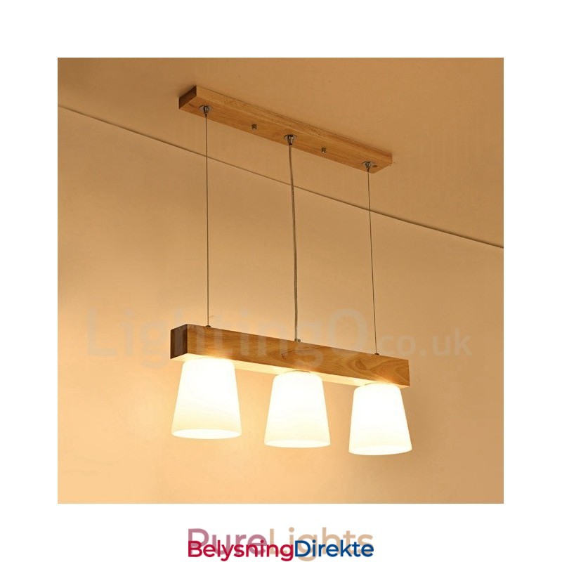Moderne, Samtidskunstnerisk Anhengslampe I Tre Med 3 Lys