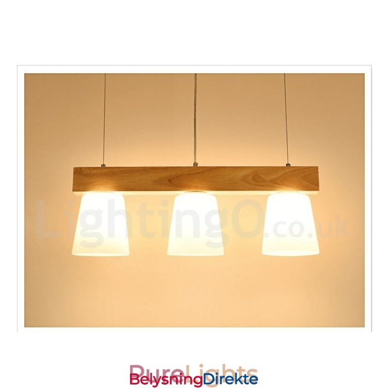 Moderne, Samtidskunstnerisk Anhengslampe I Tre Med 3 Lys