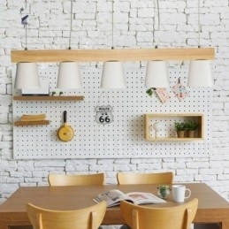 Moderne, Samtidskunstnerisk Anhengslampe I Tre Med 5 Lys