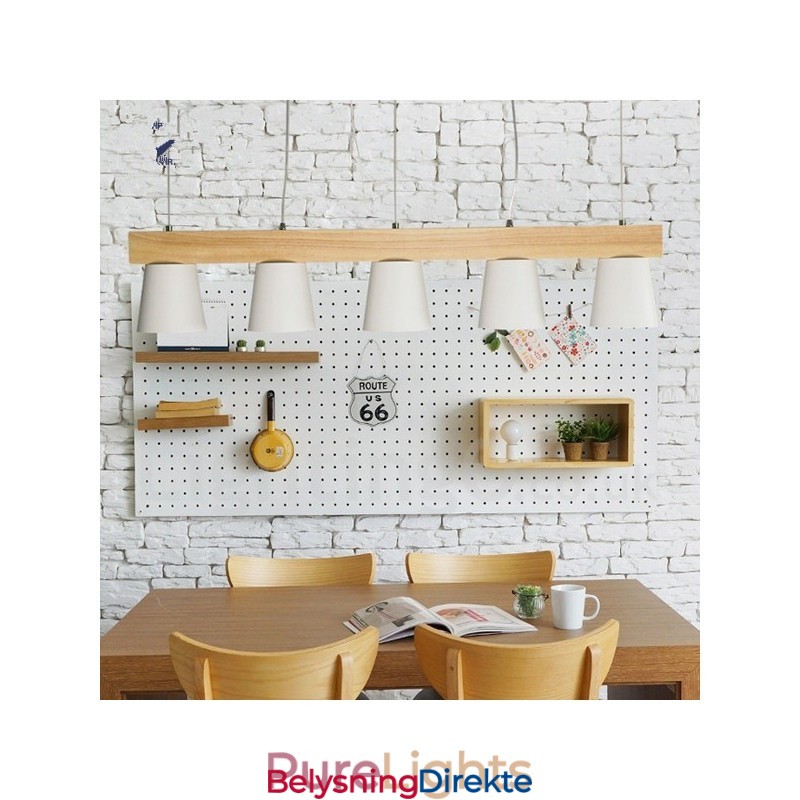 Moderne, Samtidskunstnerisk Anhengslampe I Tre Med 5 Lys