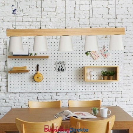 Moderne, Samtidskunstnerisk Anhengslampe I Tre Med 5 Lys