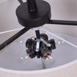 Rustikk Lodge Metalltrommependellampe Med Stoffskjerm