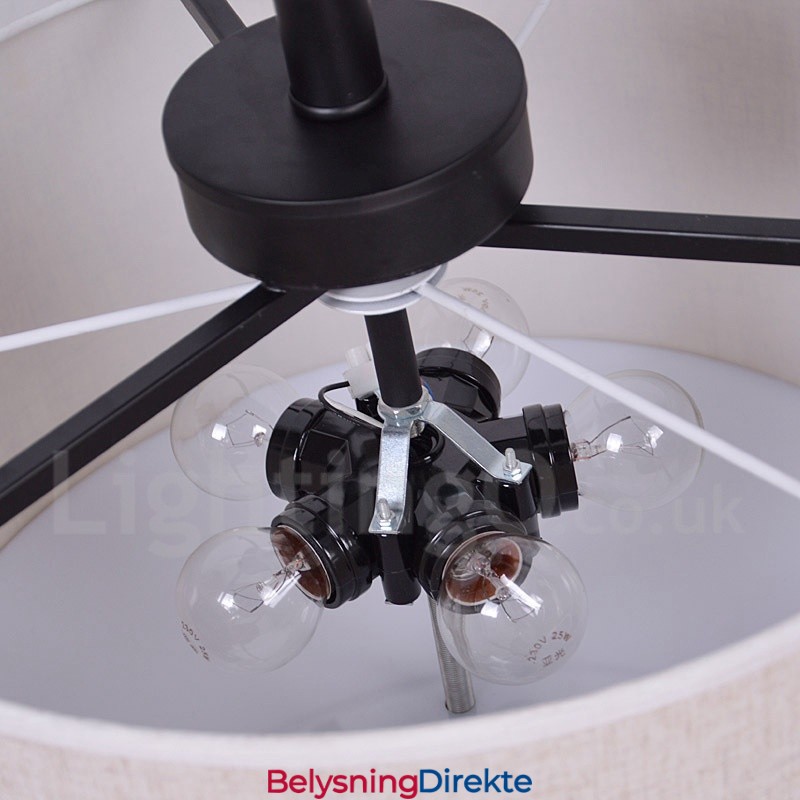 Rustikk Lodge Metalltrommependellampe Med Stoffskjerm