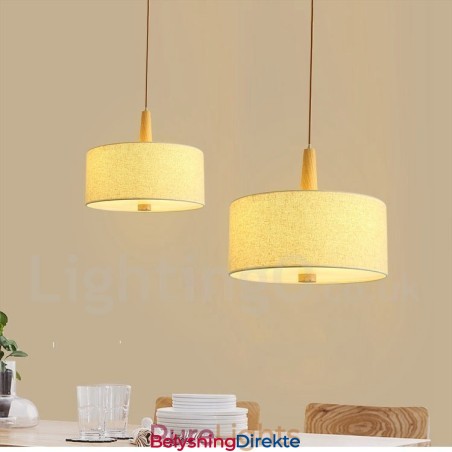 Moderne, Samtidskunstnerisk Trommependellampe I Tre Med Stoffskjerm