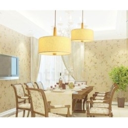 Moderne, Samtidskunstnerisk Trommependellampe I Tre Med Stoffskjerm