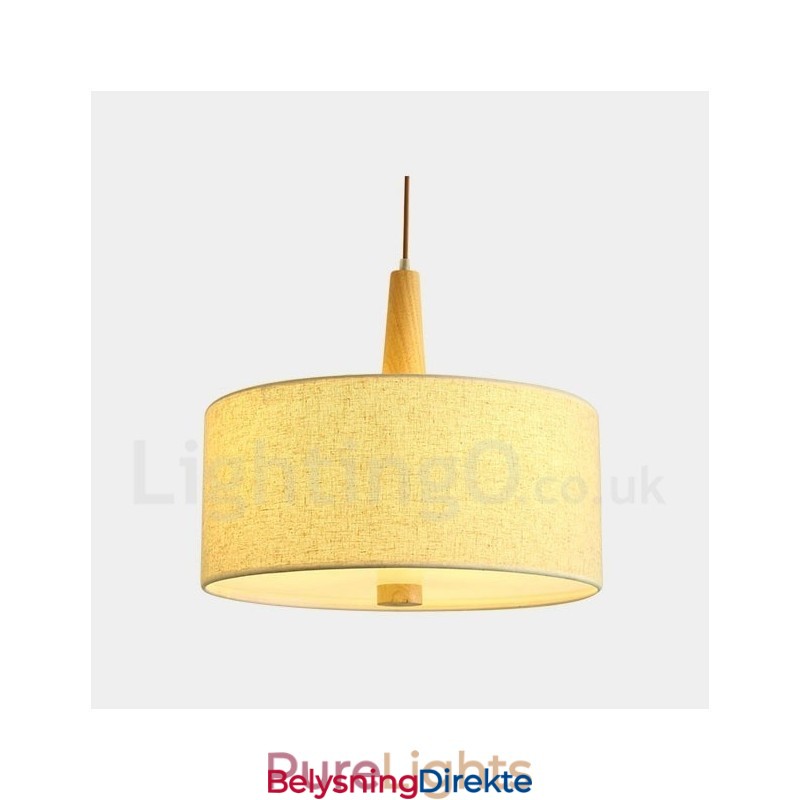 Moderne, Samtidskunstnerisk Trommependellampe I Tre Med Stoffskjerm